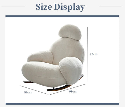Modern Rocking Leisure Chair White Fabric Sofa Chair Soft Living Room Chair With Footstool Set Lounge Armchair