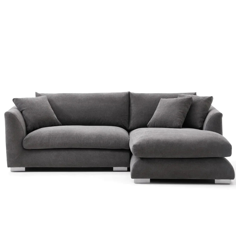 Modern Home Living Room Sofa Set White Linen Feather Cream Beige Fabric L Shaped Corner Modular Couches Sectional Sofa