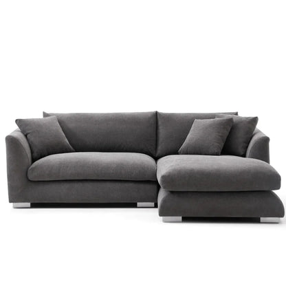 Modern Home Living Room Sofa Set White Linen Feather Cream Beige Fabric L Shaped Corner Modular Couches Sectional Sofa