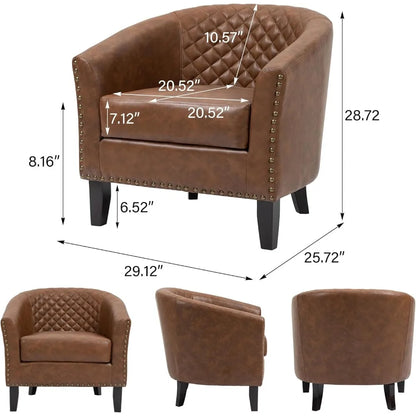 Upholstered Faux Leather Club Chair with Nailed Trim, Comfortable Reading Armchair for Living Room and Bedroom Reception Area
