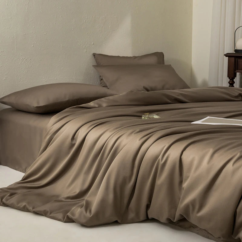Luxury Bedding Set with Duvet Cover Silk Cotton Duvet Cover Bed Sheet Solid Color bedsheets full set 4 pcs Queen King Size
