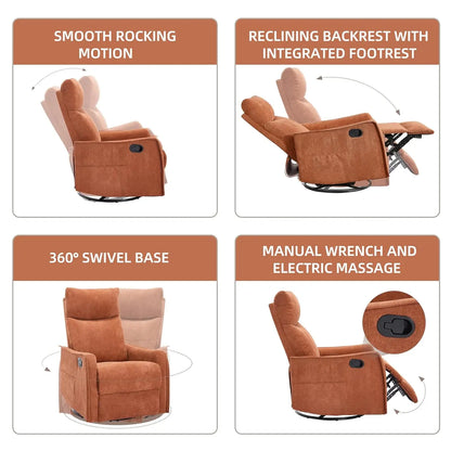 360 Swivel Rocking Recliner Chair for Adults, Nursery Rocking Chair with Heat and Massage, Glider Reclining Chair, Customized