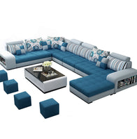 European Luxury Living Room Sofas 7 Seater U Shaped Home Furniture Wooden Fabric Armchair Corner Recliner Sectional  Sofa Set
