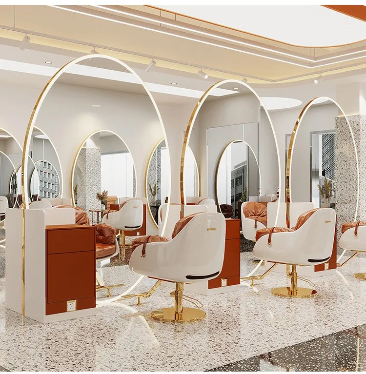 Modern Style Large Gold Styling Barber Wall Mounted Salon Furniture Hairdressing Led Makeup Beauty Salon Mirror