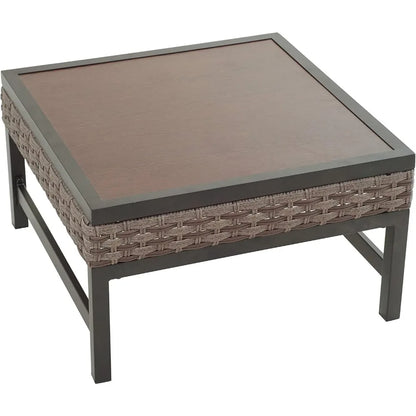 3 Pieces Outdoor Patio Balcony Furniture Rattan Conversation Set Wicker Chairs with Square Table, Brown