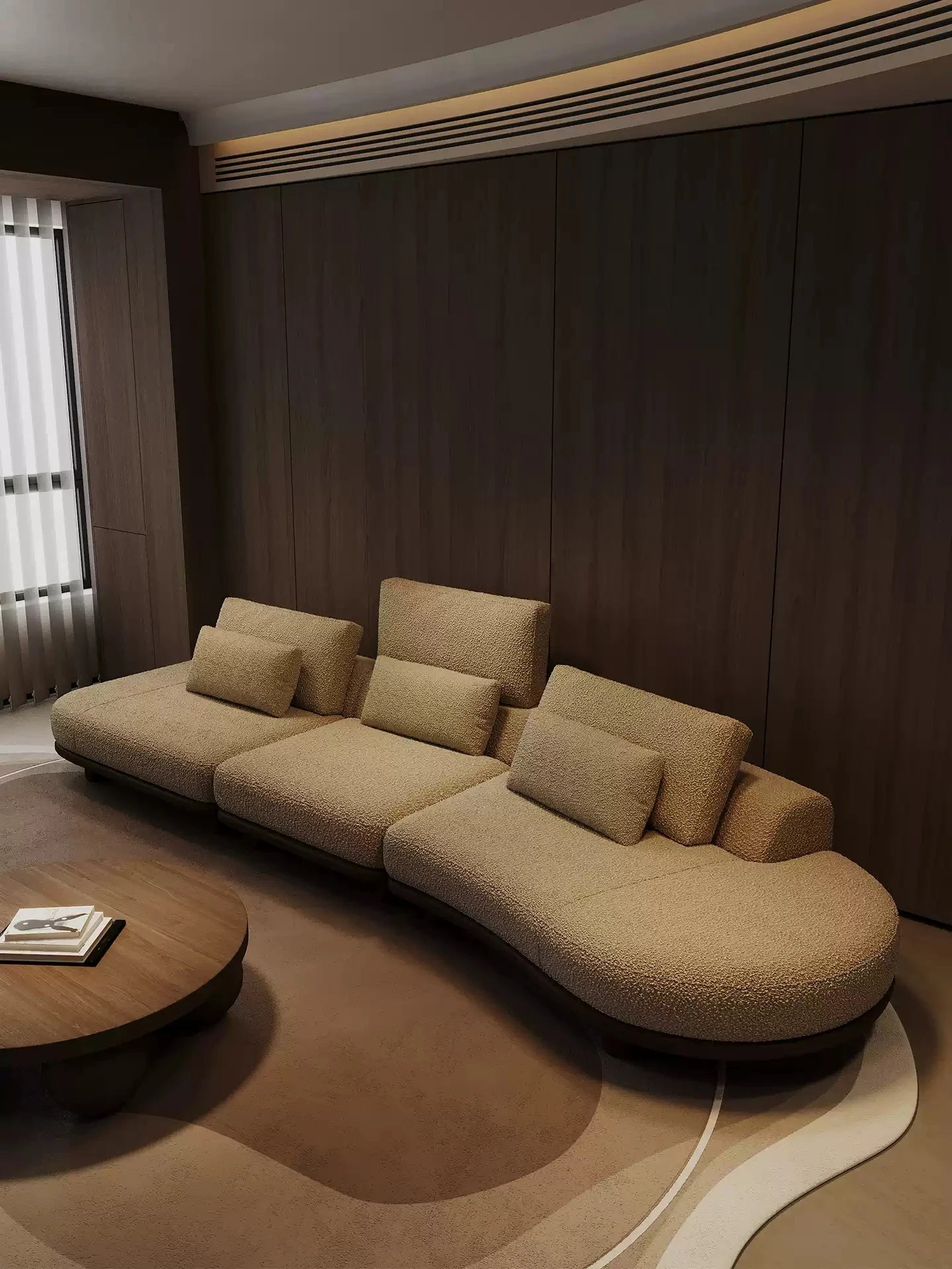 B73 Italian wabi-sabi palm beach fabric sofa living room modern simple curved light luxury, reception sofa