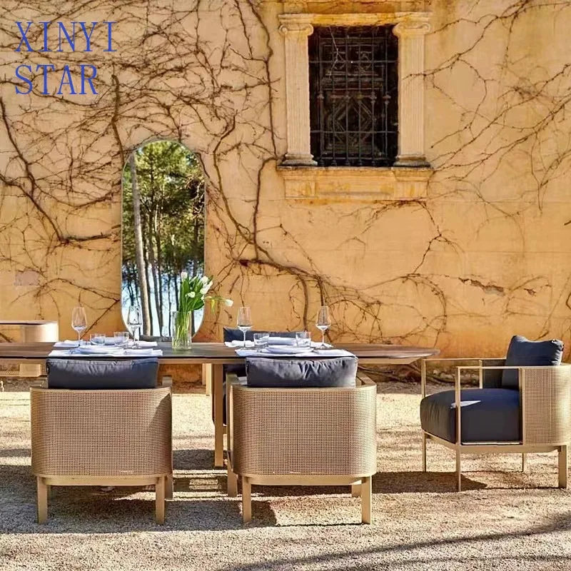 Outdoor stainless steel sofa Hotel sales office Terrace Dining table and chairs