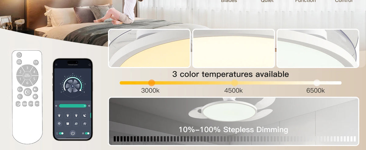 Modern Ceiling Fan Sealing Fan Led Lighting Silent Invisible Blade Lamps Suitable for Living Room Dining Room Study Kitchen
