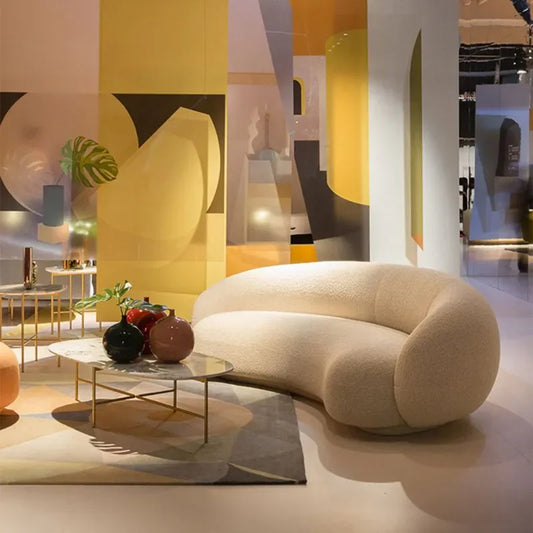 -Modern Light Design Luxury Nordic Velvet Curved Comfortable Living Room Armrest Sofa