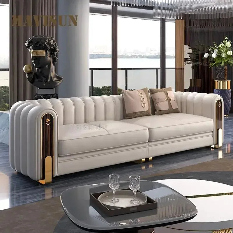 Luxury classic leather sofa set for living room and bedroom, perfect for reception and relaxation in Nordic style