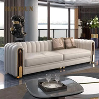 Luxury classic leather sofa set for living room and bedroom, perfect for reception and relaxation in Nordic style