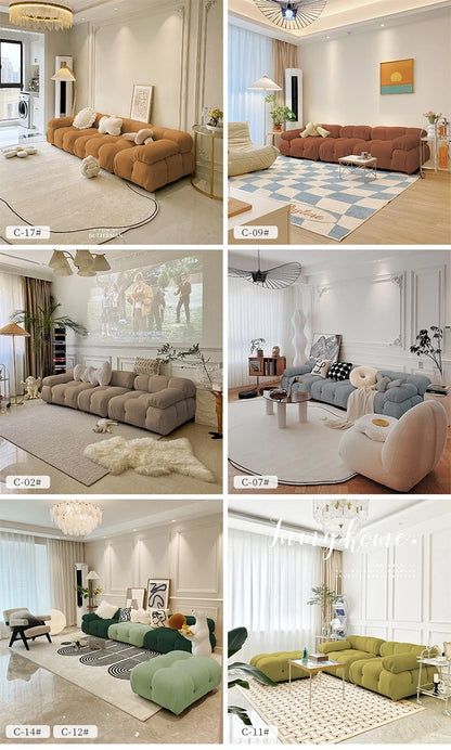 Cream Modular Sofa Set, Cat-Proof Teddy Fabric 3-Seater with Latex-Foam Fill, Imported Pine Frame, Nordic Retro Style