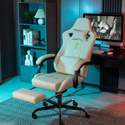 Adjustable Racing Ergonomic Gaming Computer Chair With Footrest & Massage Lumbar Cushion, Custom
