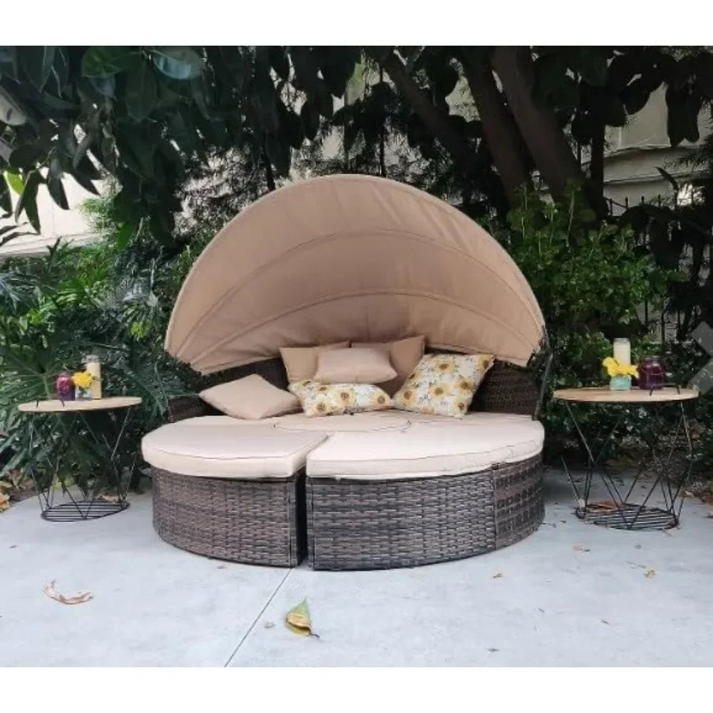 z Outdoor Terrace Canopy Bed with Washable Soft Cushion, Clamshell Shaped Segmented Seats, Suitable for Backyard, Porch, (brown)