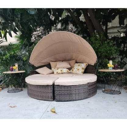 z Outdoor Terrace Canopy Bed with Washable Soft Cushion, Clamshell Shaped Segmented Seats, Suitable for Backyard, Porch, (brown)