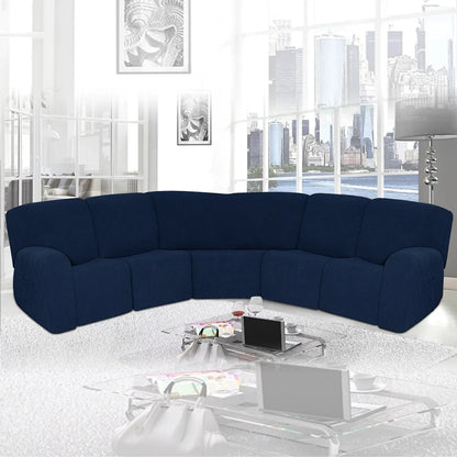 7PCS Jacquard L Shaped Corner Couch Covers Sectional Recliner Sofa Cover Stretch 5 Seater Corner Sofa Slipcover Couch Protector