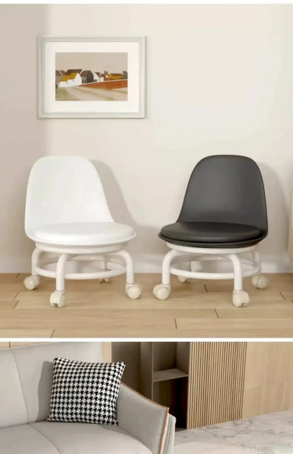 Household Backrest Pulley Low Stool Waist Protection 360 Degree Rotating Versatile Round Stools Modern Simple Universal Wheel