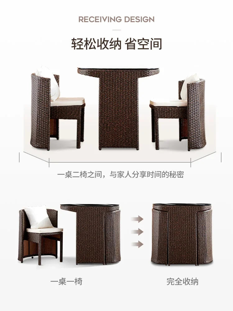 Balcony Small Table and Chair Rattan Chair Three-Piece Set Outdoor Tea Table Combination Terrace Courtyard Table and Chair