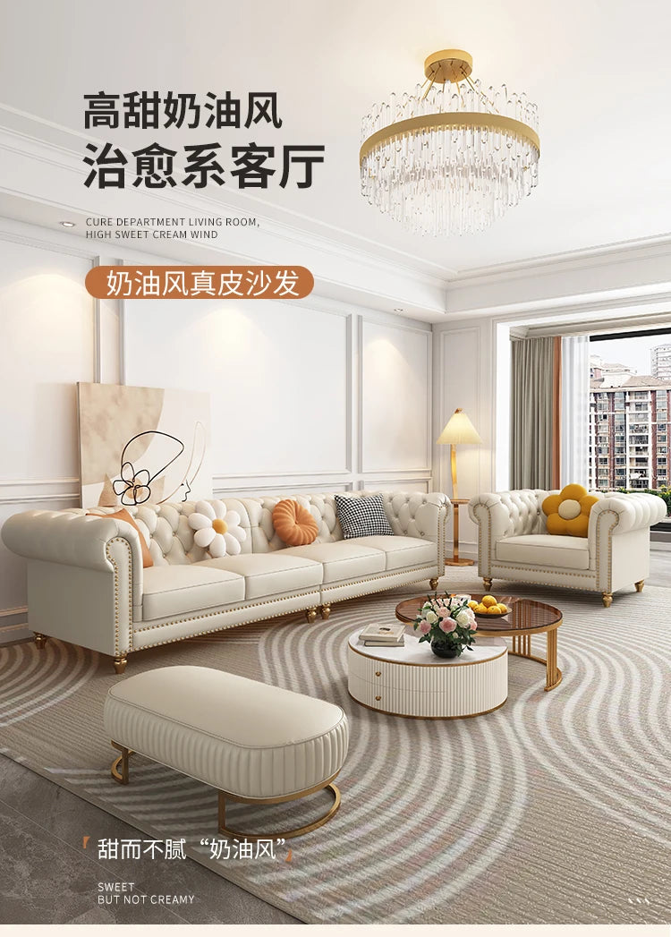 Designer Genuine Leather Sofas Fancy Living Room Lounge Floor Sofa Loveseat Modern Canape Salon De Luxe Apartment Furniture