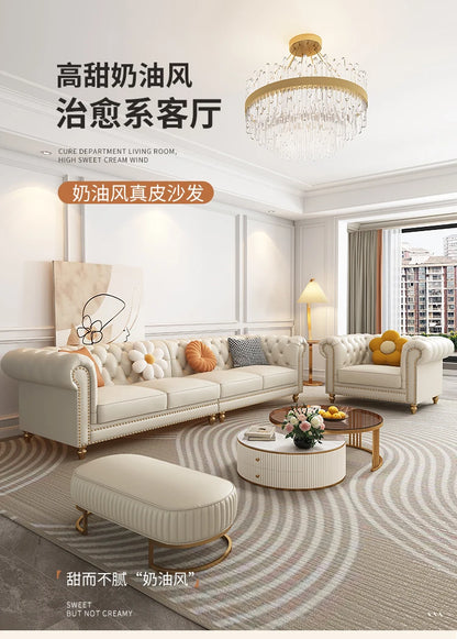 Designer Genuine Leather Sofas Fancy Living Room Lounge Floor Sofa Loveseat Modern Canape Salon De Luxe Apartment Furniture