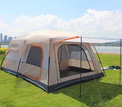 430/380/320cm Camping Tent 5-8-12 Person 3 Sizes Two-bedroom Tent Oversize Leisure Double-plies Rainproof Outdoor Family Tents