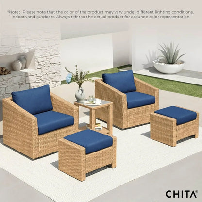 Furniture 5 Pieces Swivel Wicker Patio Furniture Set, Outdoor Conversation Set With 2 Pieces Rattan Swivel Chairs, 2 Pieces