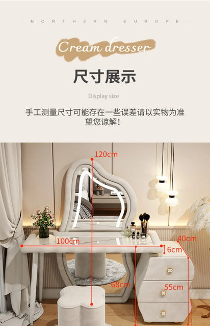 User-friendly Nordic Led Mirror Dressing Table Brown Drawer Bedroom Light Dressing Table Beautiful Storage Furniture Comfy