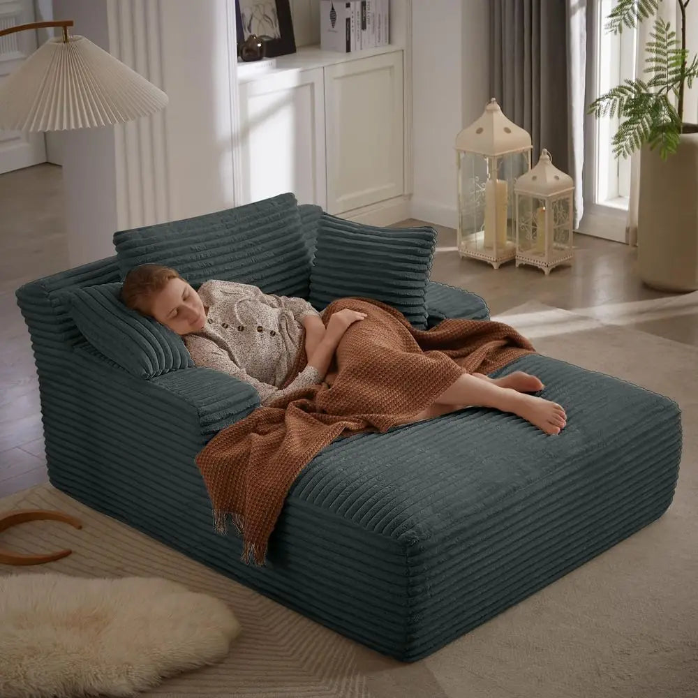 50 Inch Indoor Chaise Lounge Chair, Oversized Corduroy Upholstered Sleeper Couch, Deep Seat Reading Chair, Cloud Sofa for Living