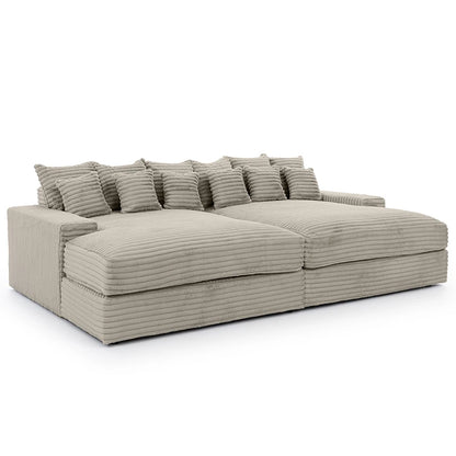 Wide Deep Seat Oversized Loveseat Chaise Compressed Sofa Bed, Fluffy Corduroy Upholstered Cloud Couch Living Room Sofas