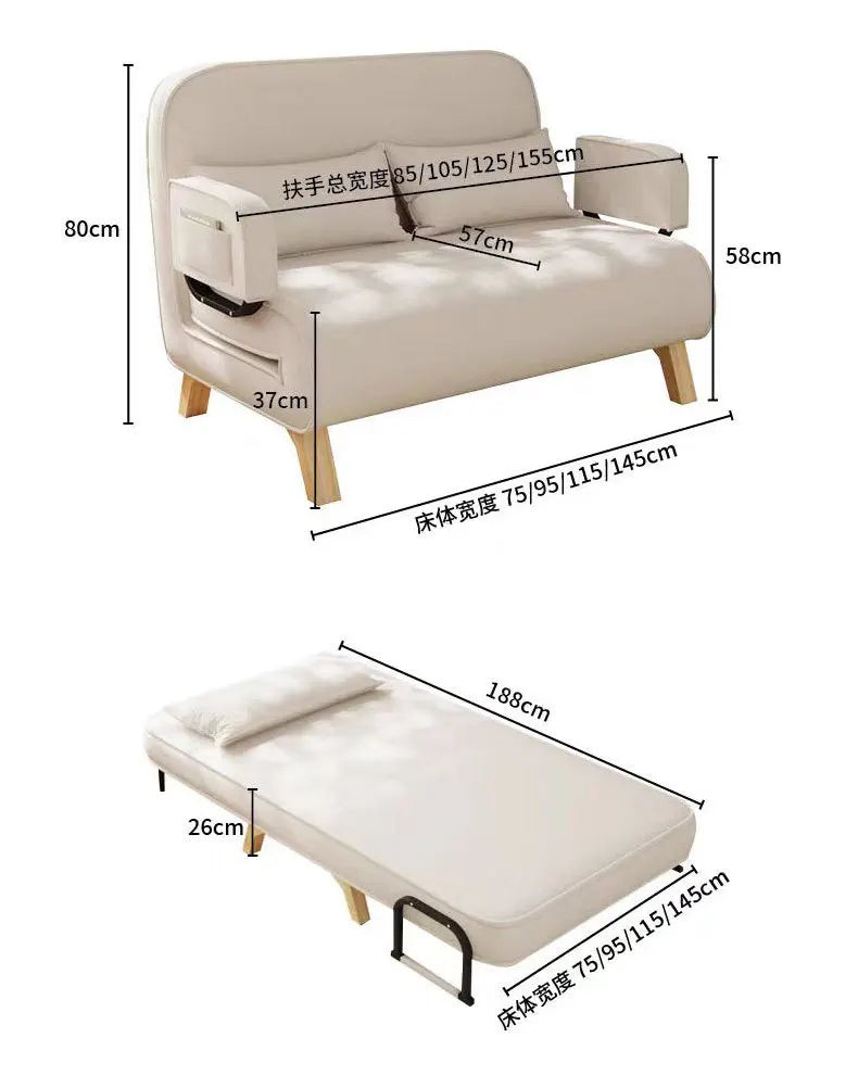 Dual-use, living room, small apartment, single, double, multi-person, solid wood legs, sofa, lazy, foldable, multi-functional