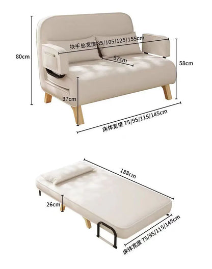 Dual-use, living room, small apartment, single, double, multi-person, solid wood legs, sofa, lazy, foldable, multi-functional