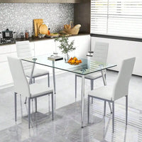 5 PCS 51'' Rectangle Dining Set 0.3'' Thick Glass Table w/ 4 Padded Dining