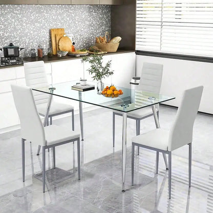 5 PCS 51'' Rectangle Dining Set 0.3'' Thick Glass Table w/ 4 Padded Dining