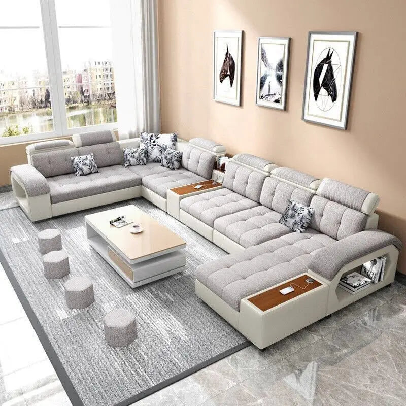 Luxury Design Corner Table U Shaped Couch Modern Other Modular Sofas Set Elegant Fabric Sectional Sofa Living Room Furniture