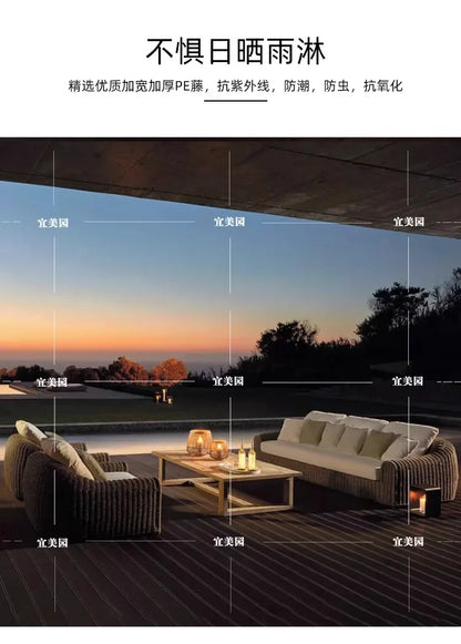 Leisure Rattan Outdoor Sofas Modern Courtyard Terrace Balcony Garden Sofas Accent Banquet Furniture Muebles Jardin Lshysf