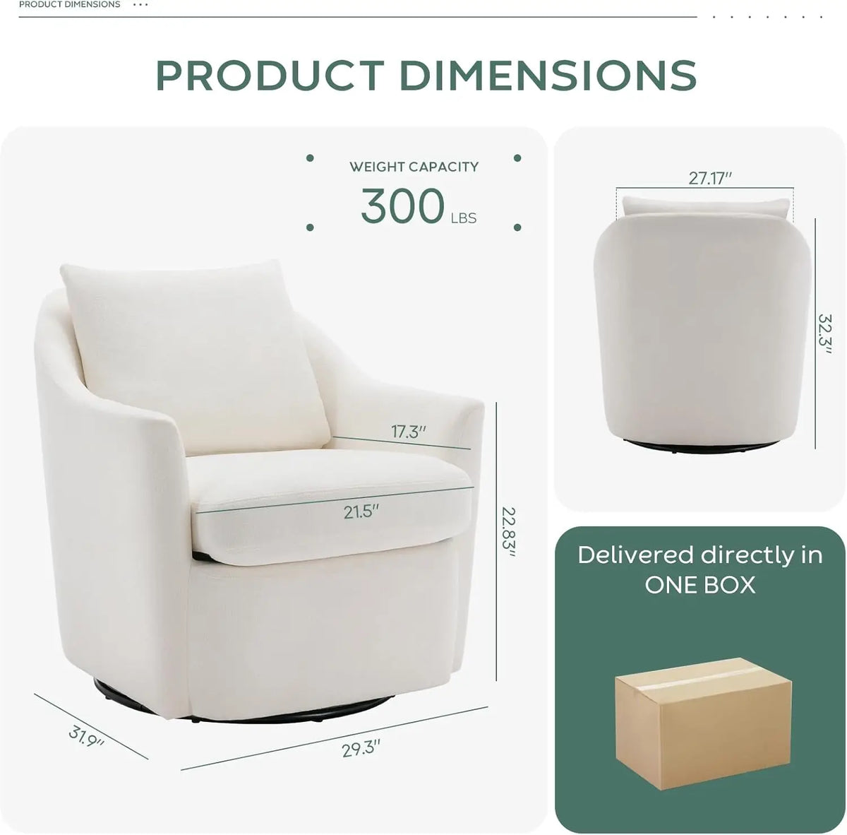 Swivel Accent Chair, Living Room Chair Upholstered 360° Swivel Chair Modern Reading Armchair for Bedroom/Office/Nursery,