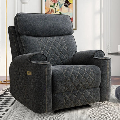 HAOMARKETS Electric Recliner Chair, Soft Fabric Power Recliners with Metal Cup Holders, Single Overstuffed Heavy Duty Reclining