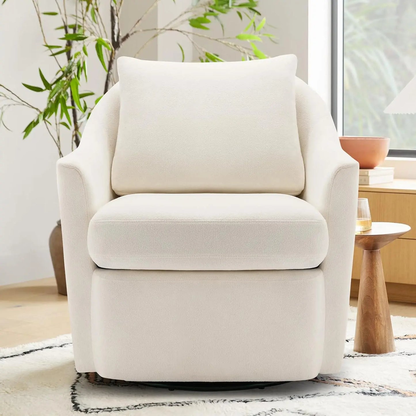 Swivel Accent Chair, Living Room Chair Upholstered 360° Swivel Chair Modern Reading Armchair for Bedroom/Office/Nursery,