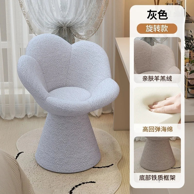 Creative Petals Vanity Stool Creamy Makeup Chair for Girl Modern Nail Salon Seat with Backrest Girly Aesthetic Bedroom Furniture