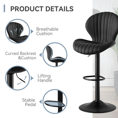 Chaise de bar 2 pièces, 360 °   Rotation, hauteur réglable, cuir artificiel rembourré avec dossier, adapté à la salle à manger