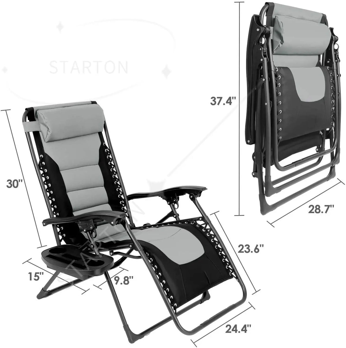 160kg Outdoor Folding Lounge Chair  Patio Chaise Lounge Recliner Adjustable Headrest &Cup Holder Outside Reclining