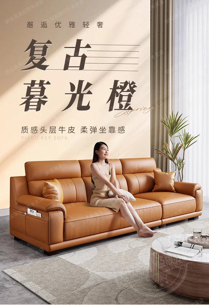 New European-style simple leather sofa wedding room new house light luxury small apartment high-end leather sofa straight row