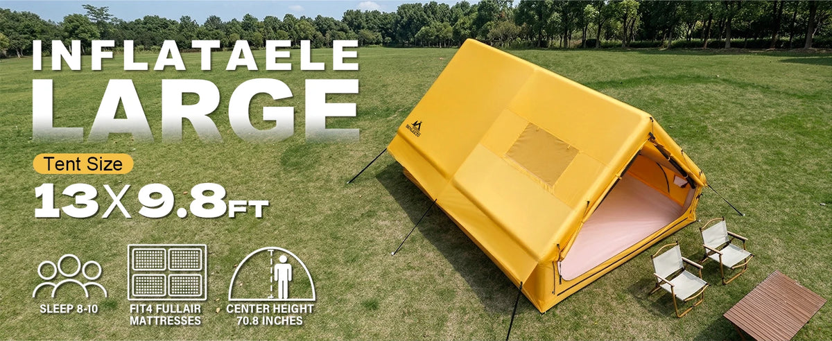 129 Square Feet Large Inflatable Camping Tent 6-8 Person,4 Season Waterproof Inflatable Tent House with AC Vent&Stove Jack