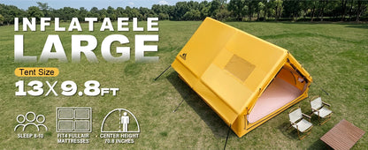 129 Square Feet Large Inflatable Camping Tent 6-8 Person,4 Season Waterproof Inflatable Tent House with AC Vent&Stove Jack