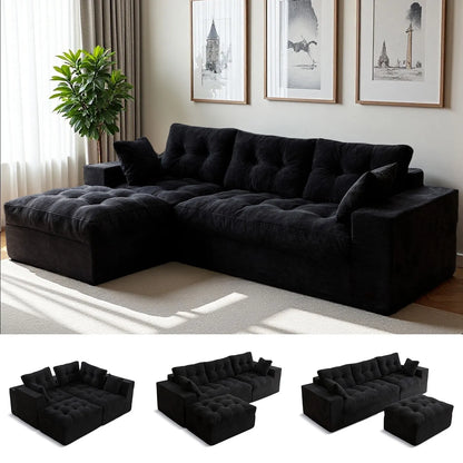 L-Shaped 104"Modular Sectional Cloud Couch with Ottoman,Oversized Boneless Couch