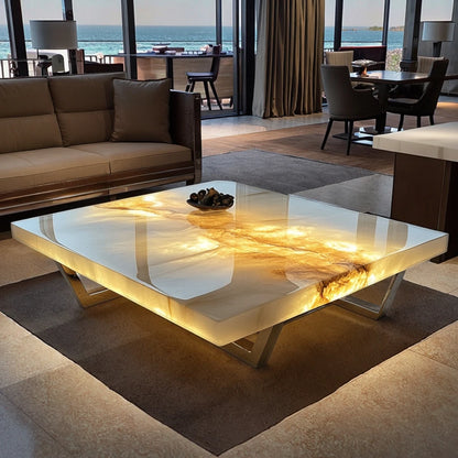 Square modern high-end coffee table expandable luminous jade natural marble living room home furniture