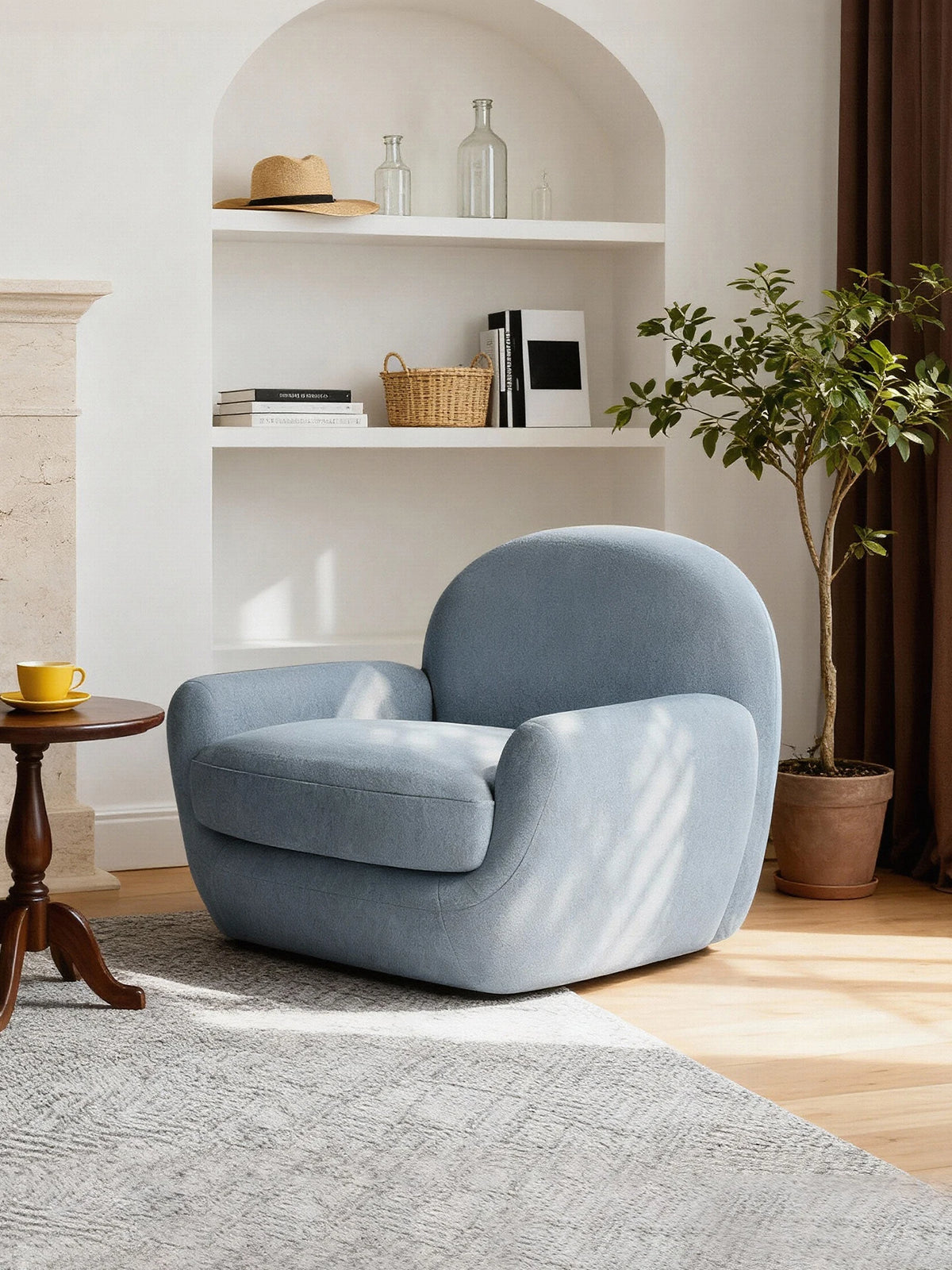 French rotating large single sofa chair designer blue living room leisure balcony bedroom single chair lazy swivel chair