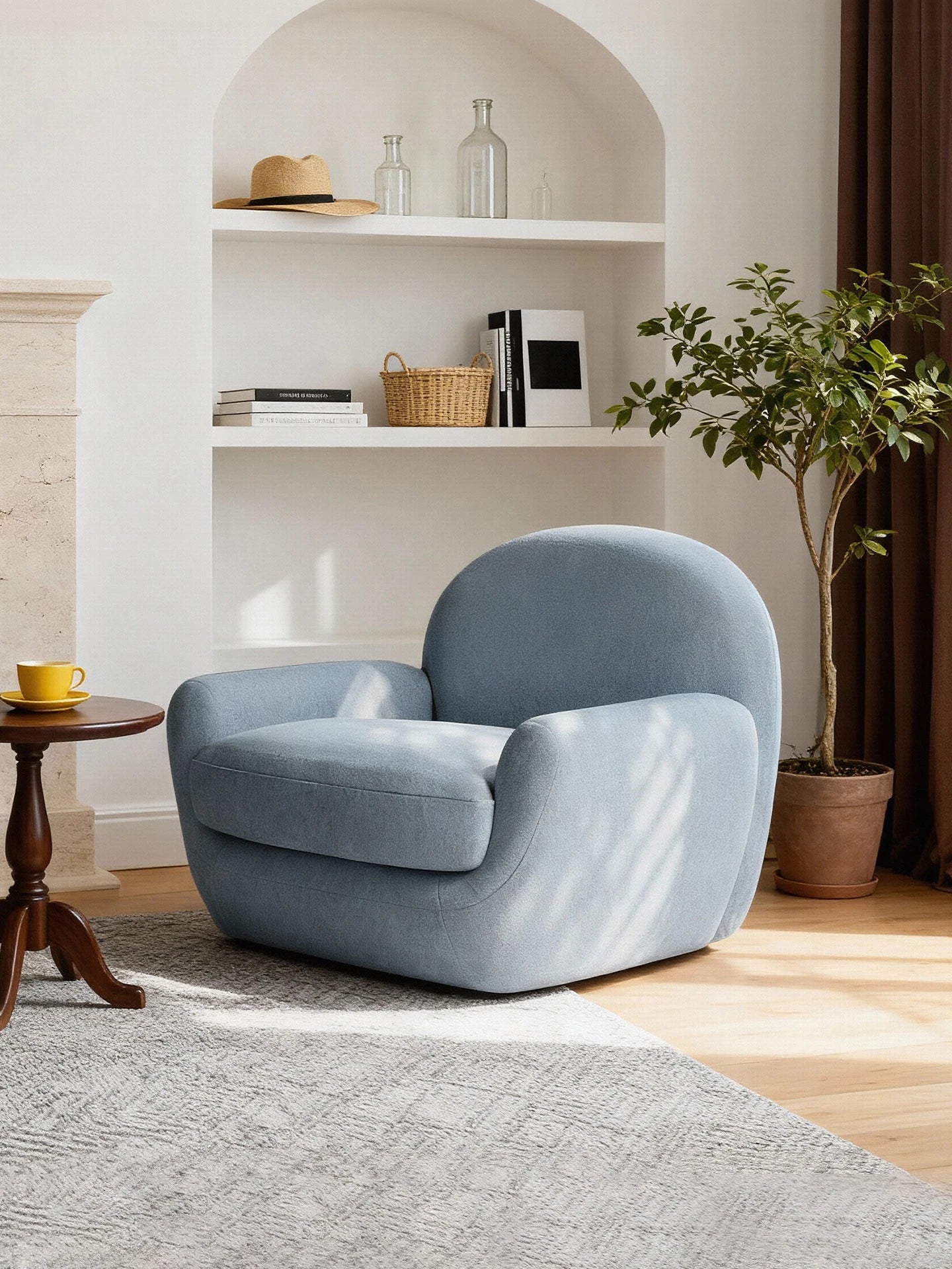 French rotating large single sofa chair designer blue living room leisure balcony bedroom single chair lazy swivel chair