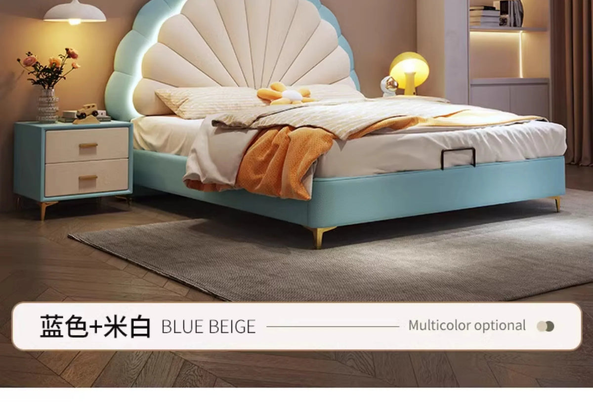 cheap Luxury Leather Princess Petal Bed with LED Lights queen bed frames 120x200cm 135x200cm 150x200cm 180x200cm Beds Furniture