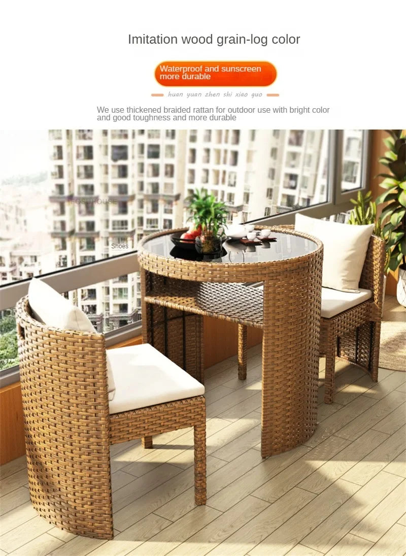 European Rattan Garden Furniture Sets Home Balcony Patio Furniture Creative Open-air Garden Furniture Combination Outdoor Set F